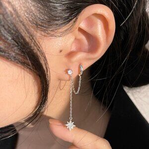 Elegant Silver Star Chain Earrings
